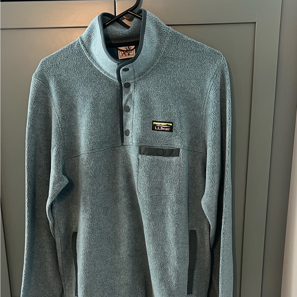 LL Bean Tumbled Sherpa Pullover Sz Med Storm Teal